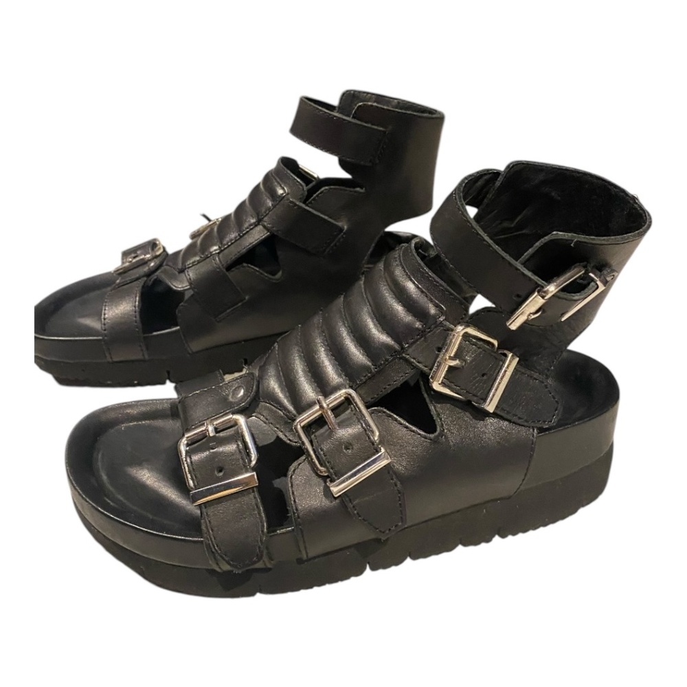 Ash black leather platform gladiator sandals. Sz 36